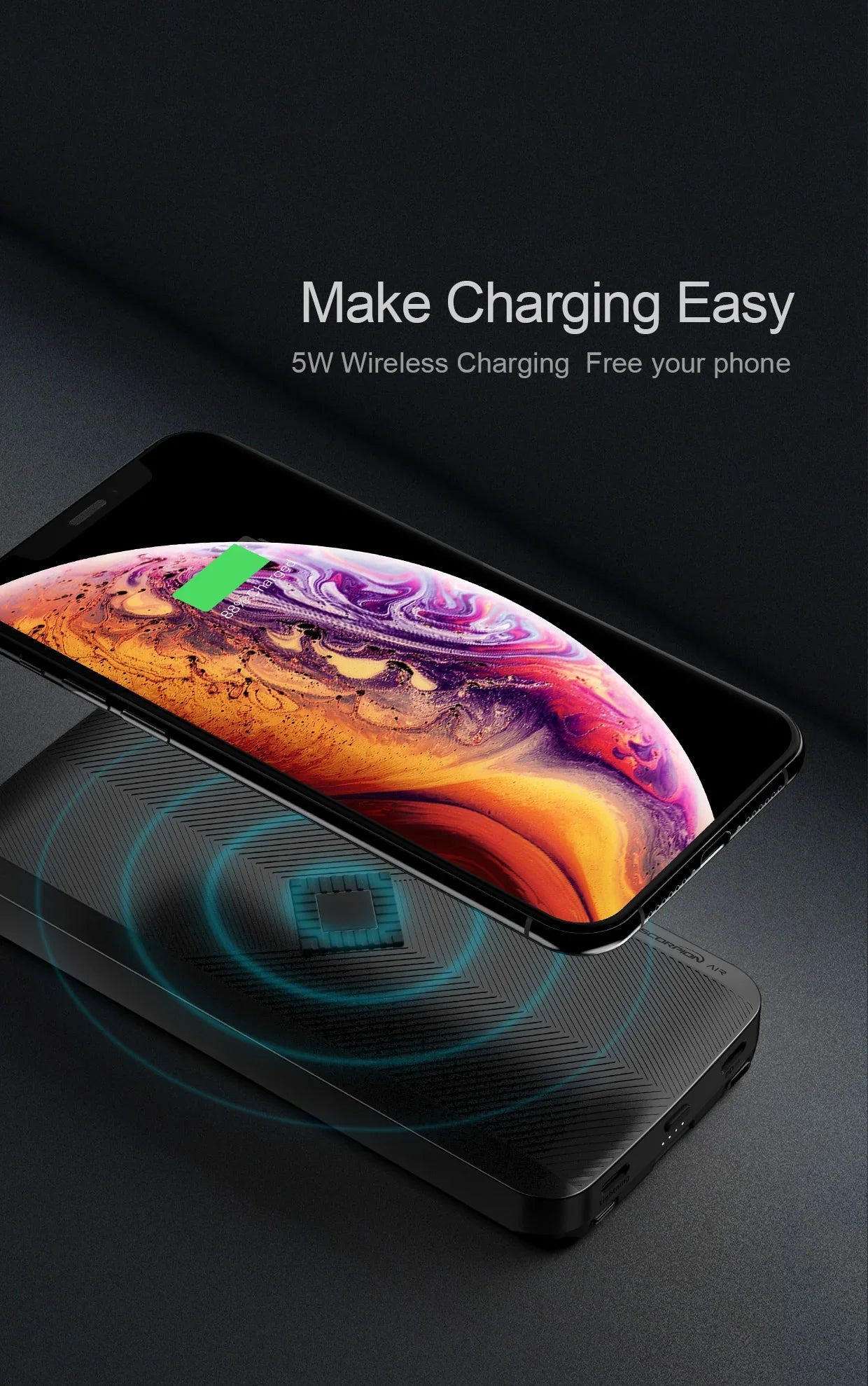 iWalk Scorpion Air 8000 Mah Power Bank With Wireless Charging & In-Built Cables - Black - Tashqila