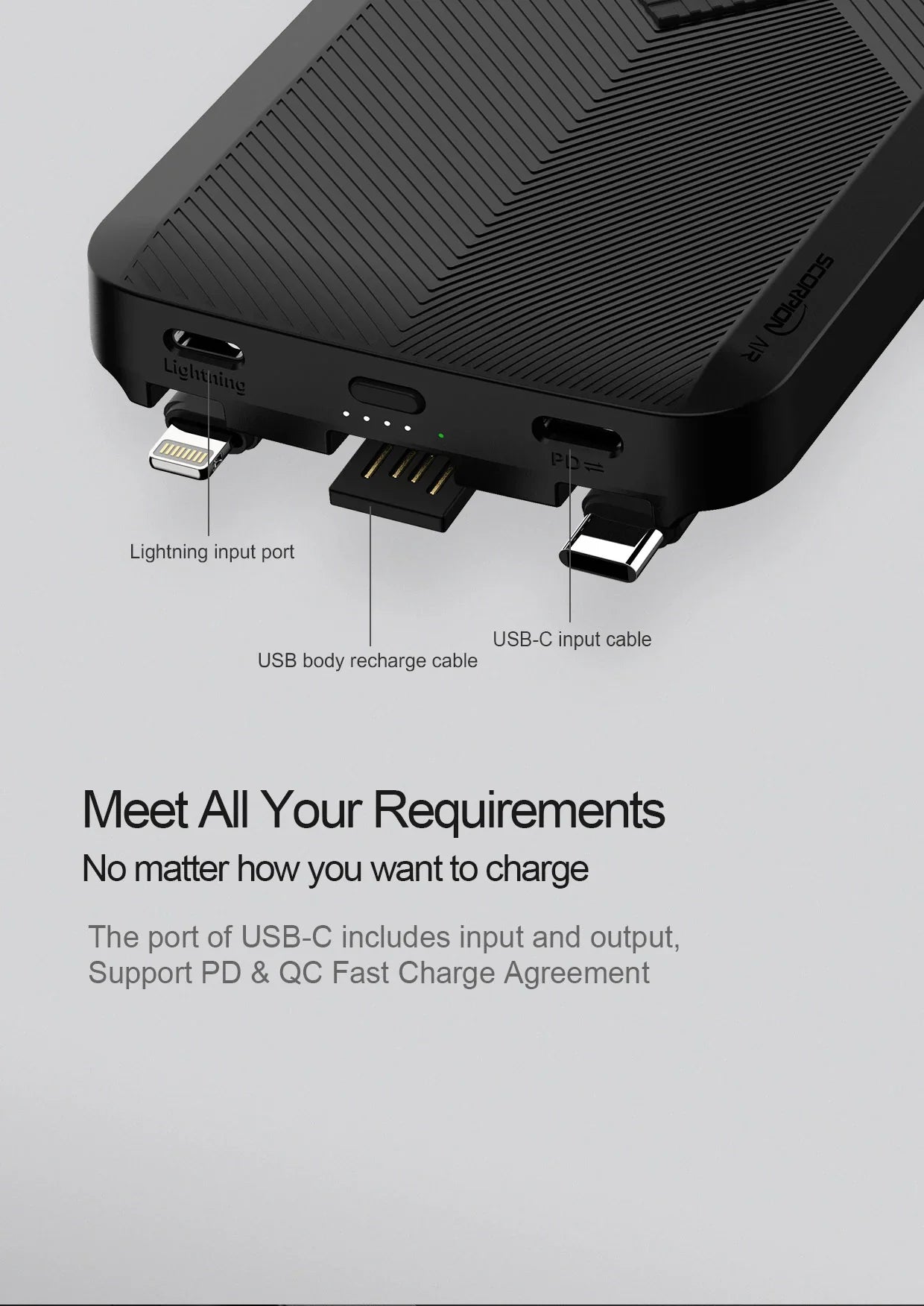 iWalk Scorpion Air 8000 Mah Power Bank With Wireless Charging & In-Built Cables - Black - Tashqila