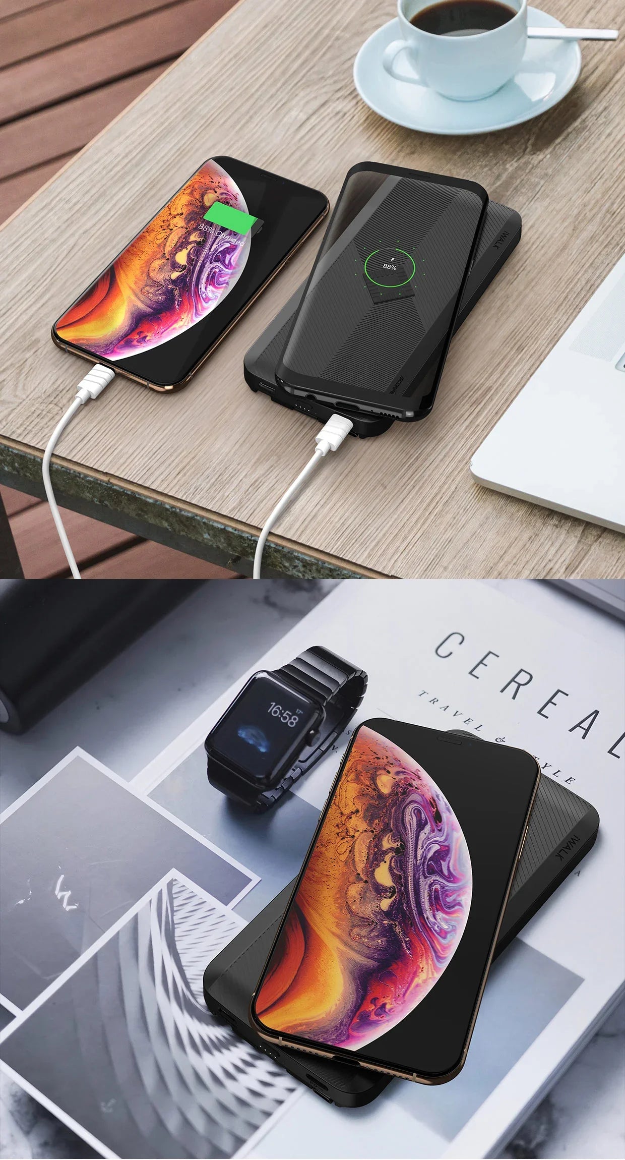 iWalk Scorpion Air 8000 Mah Power Bank With Wireless Charging & In-Built Cables - Black - Tashqila