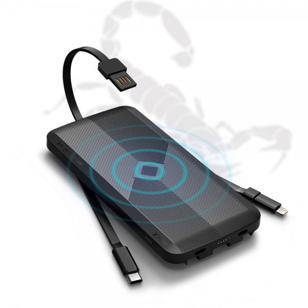 iWalk Scorpion Air 8000 Mah Power Bank With Wireless Charging & In-Built Cables - Black