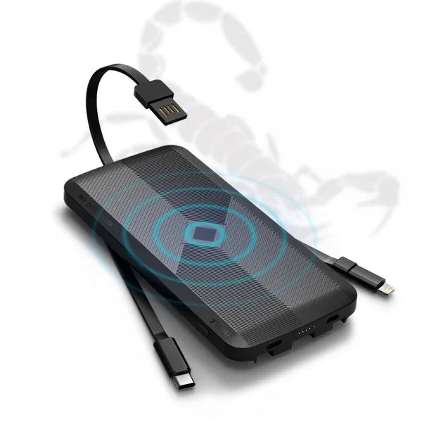 iWalk Scorpion Air 8000 Mah Power Bank With Wireless Charging & In-Built Cables - Black - Tashqila