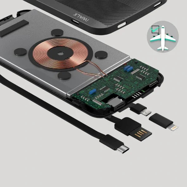 iWalk Scorpion Air 8000 Mah Power Bank With Wireless Charging & In-Built Cables - Black - Tashqila