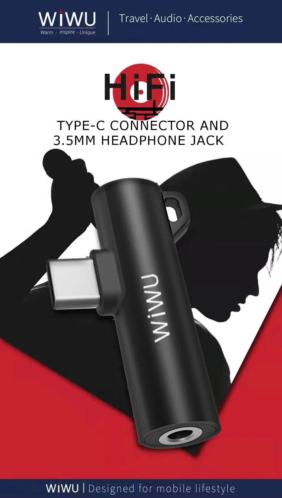 Wiwu St05 Type-C To 3.5 Audio Jack & Type-C Converter (Charging + Music) - Black (12 Month Warranty) - Tashqila