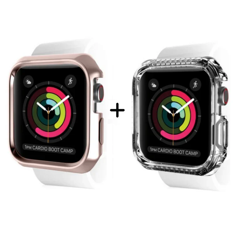 Itskins Spectrum Metal Cover For Apple Watch 44/45mm- Rose Gold + Clear 2 Pcs - Tashqila