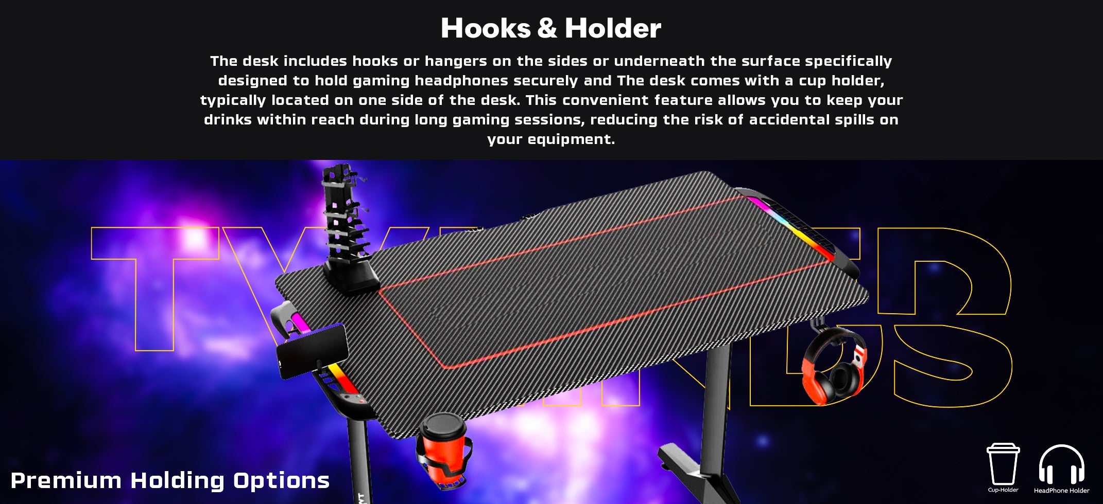 Twisted Minds T Shaped Gaming Desk Carbon Fiber Texture