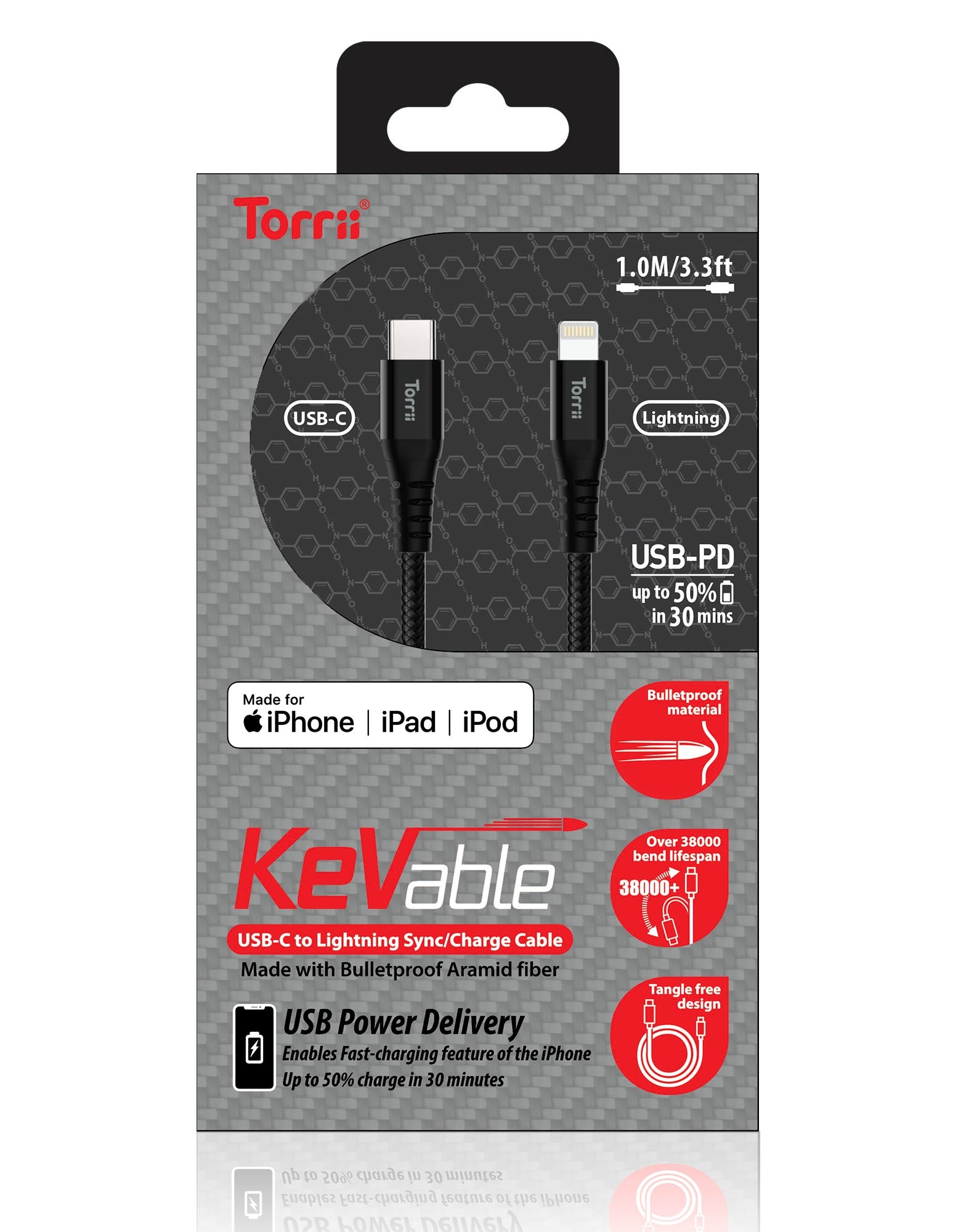 Torrii Kevable Type-C To Mfi Lightning Cable - Black