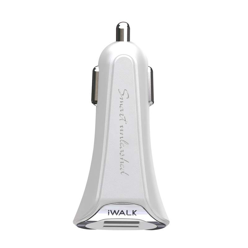 Iwalk Dolphin Car Charger 2 Port Usb 3.4A Output With Mfi Lighning Cable - White