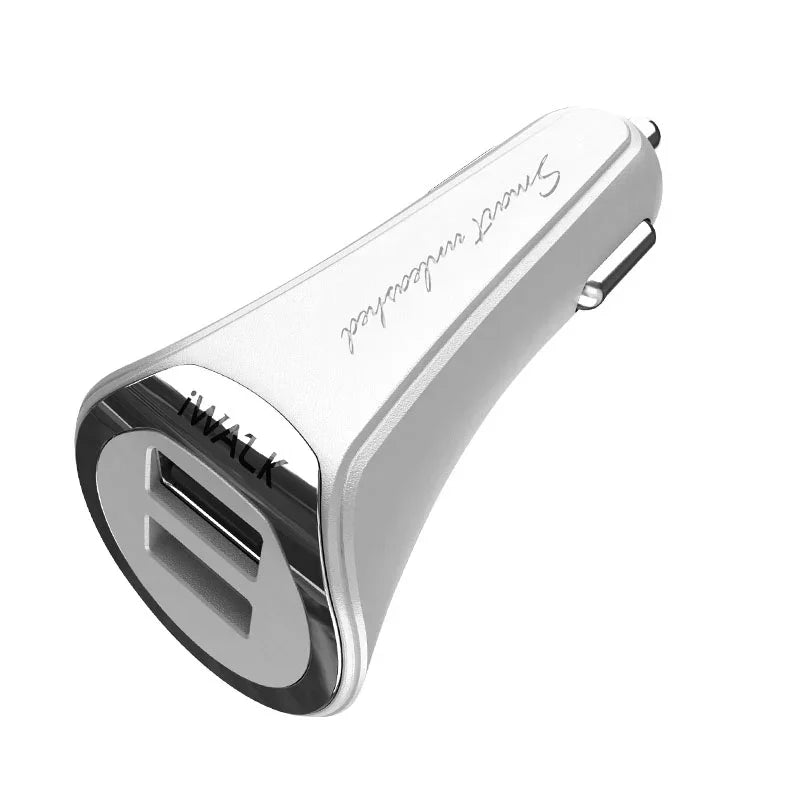 Iwalk Dolphin Car Charger 2 Port Usb 3.4A Output With Mfi Lighning Cable - White - Tashqila