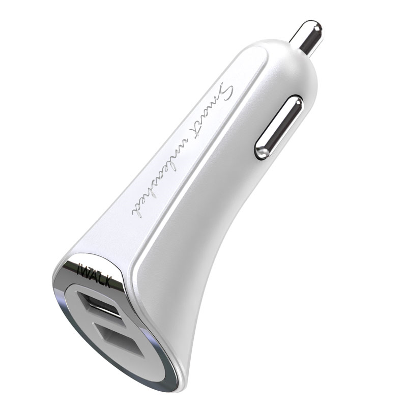 Iwalk Dolphin Car Charger 2 Port Usb 3.4A Output With Mfi Lighning Cable - White