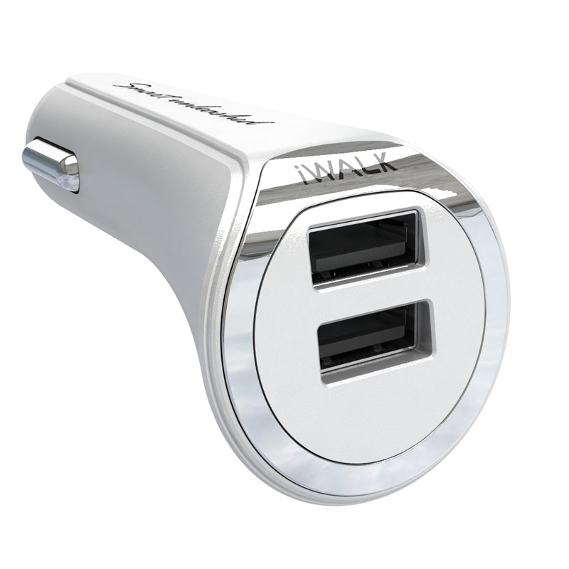 Iwalk Dolphin Car Charger 2 Port Usb 3.4A Output With Mfi Lighning Cable - White