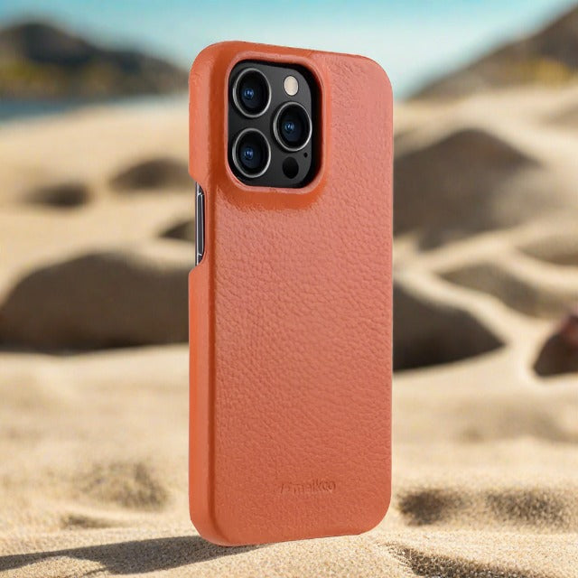 Melkco Back Snap Premium Leather Cover For iPhone 13 Pro Max - Orange