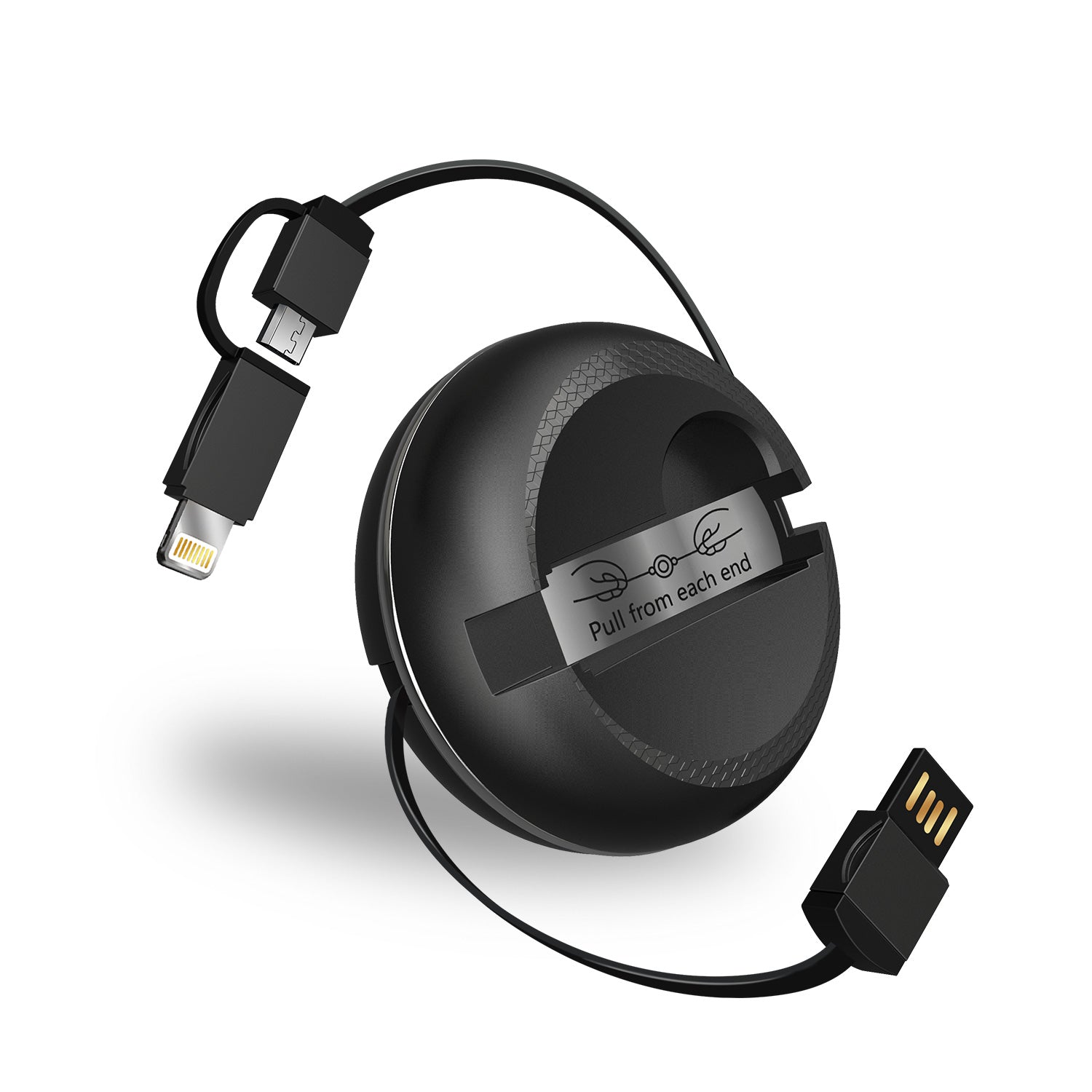 iWalk Retractable 2 In 1 Micro Usb And Lightning Cable - Black