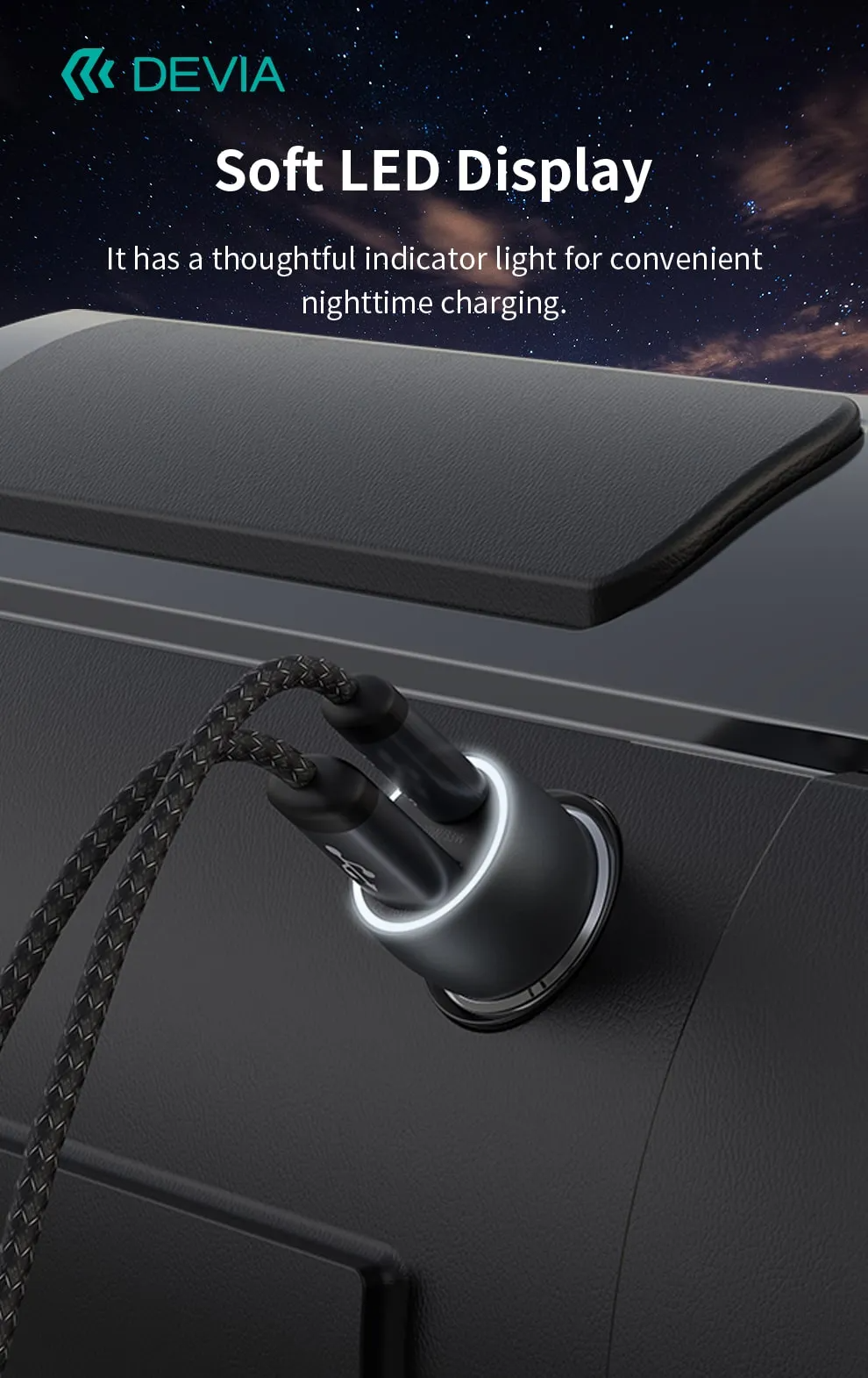 Devia Extreme Speed Series Pd30W+QC Fast Car Charger Set With C-C Cable - Deep Sky Gray