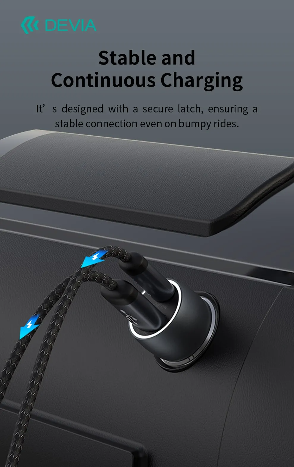 Devia Extreme Speed Series Pd30W+QC Fast Car Charger Set With C-C Cable - Deep Sky Gray