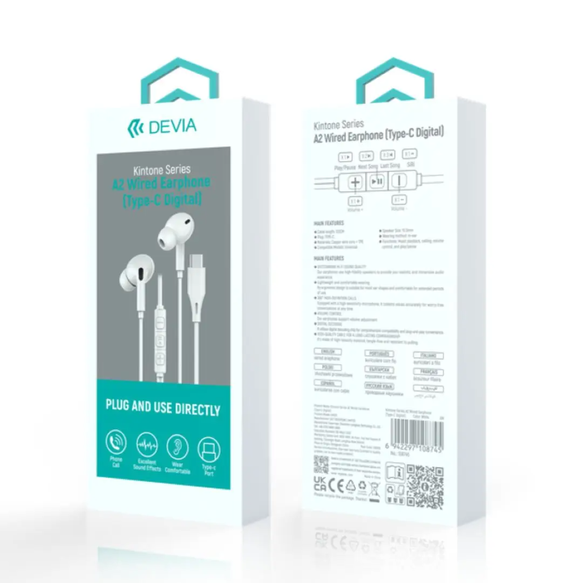 Devia Kintone Series A2 Wired Earphone (Type-C Digital) - White