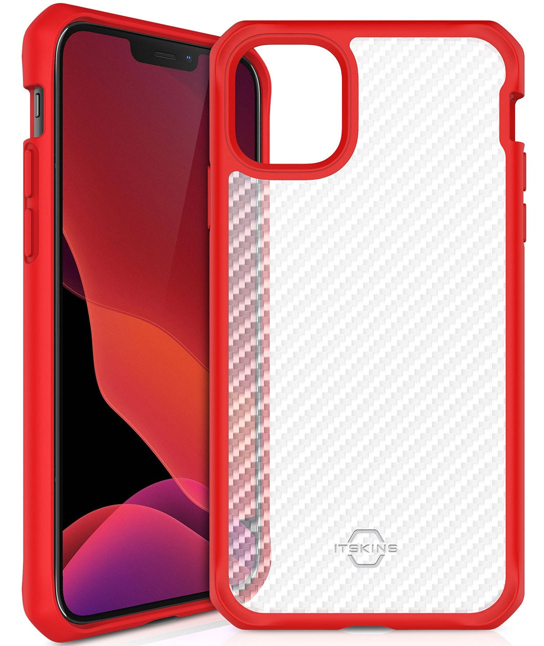 Itskins Hybrid Tek Antimicrobial Case For iPhone 12 & 12 Pro -Red And Transparent