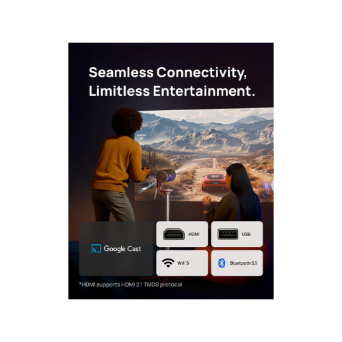 Advertisement for seamless connectivity and limitless entertainment with a couple watching a scenic display.