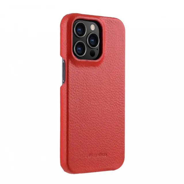 Melkco Back Snap Premium Leather Cover For iPhone 13 Pro Max - Red