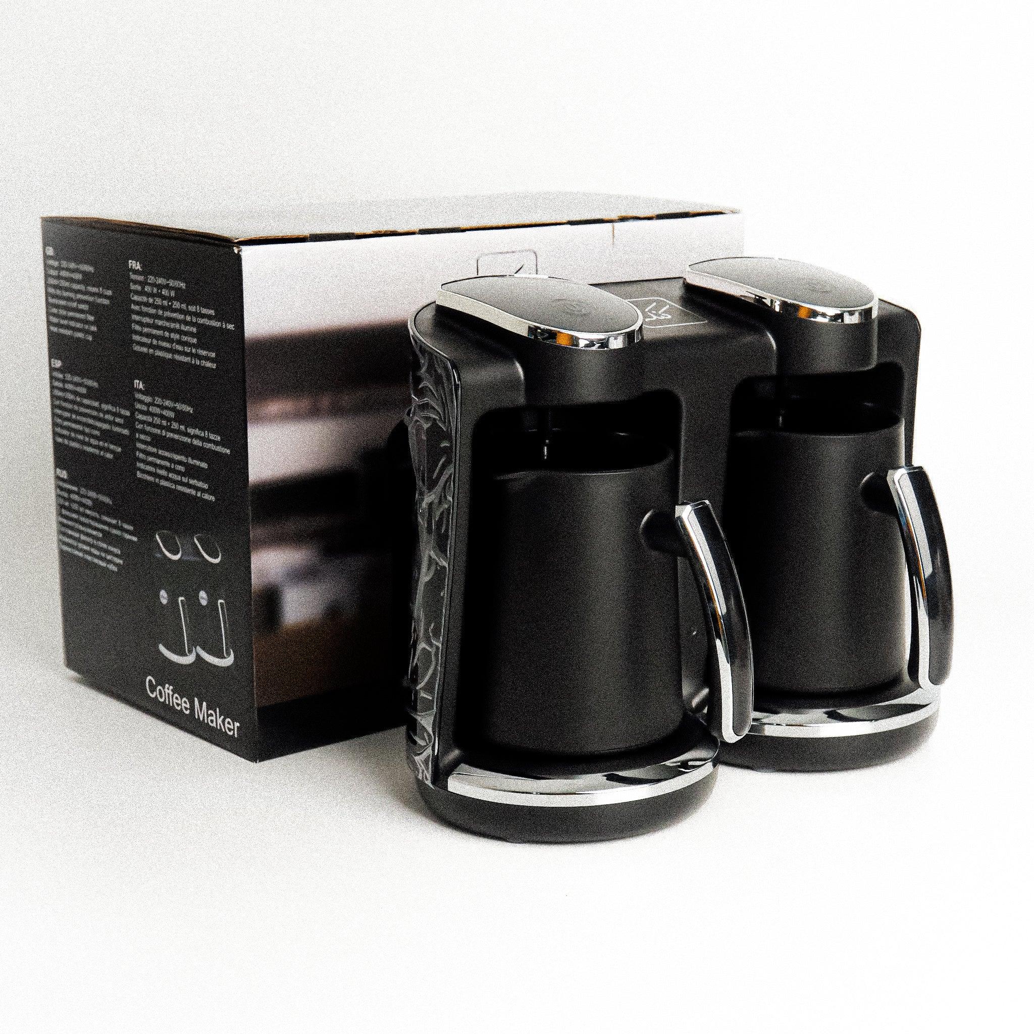 Kanak Double Turkish Coffee Maker 250ml - Black & Silver - Tashqila