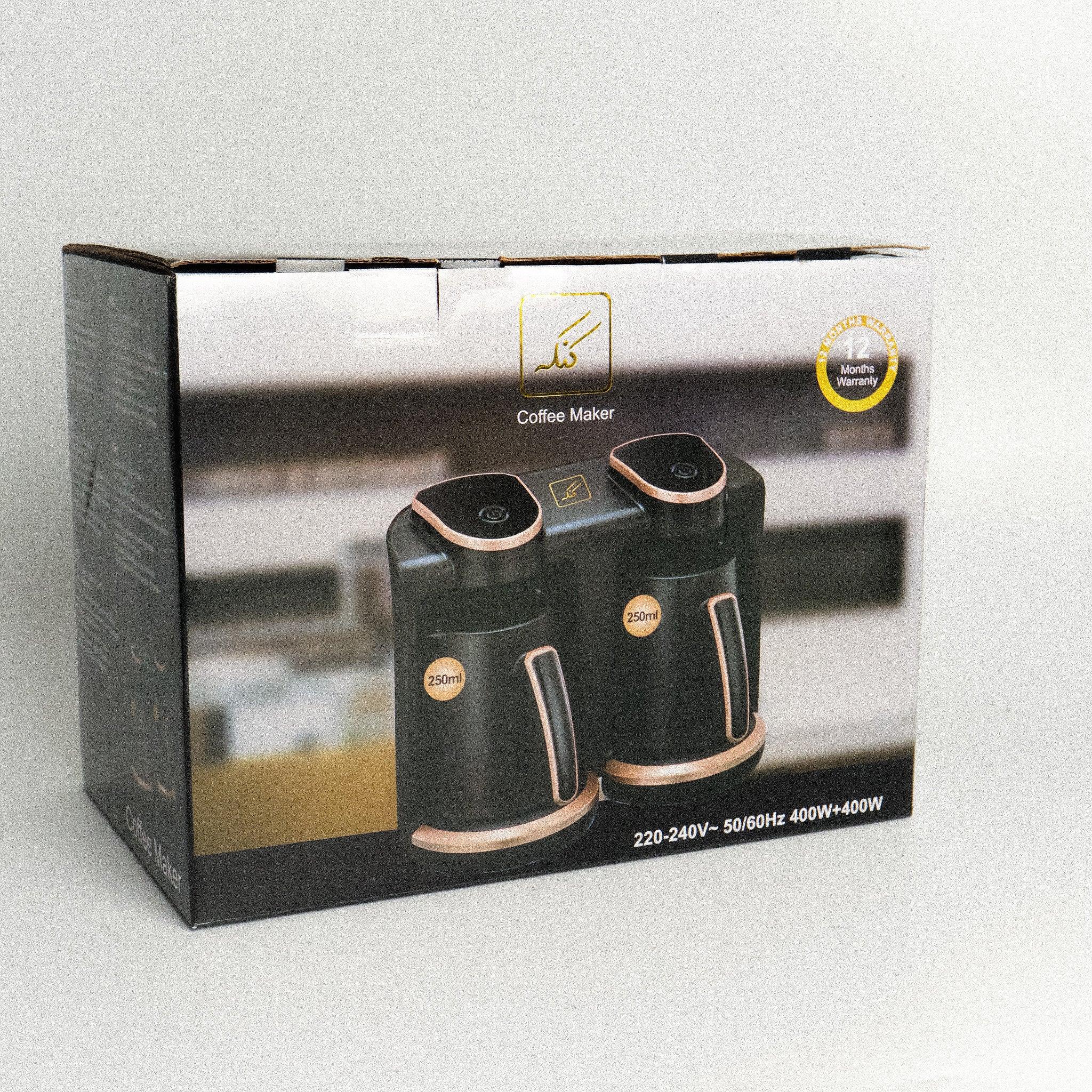 Kanak Double Turkish Coffee Maker 250ml - Black & Gold - Tashqila