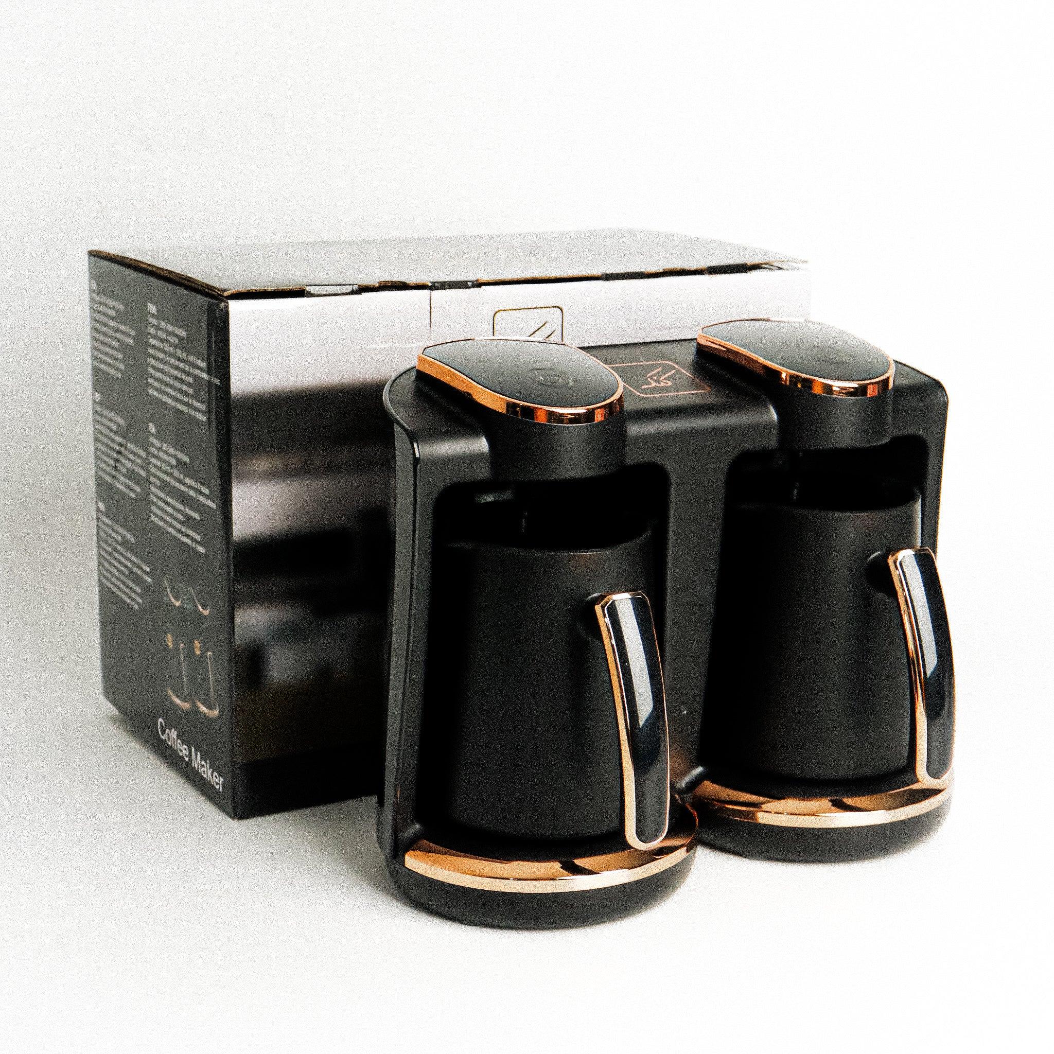 Kanak Double Turkish Coffee Maker 250ml - Black & Gold - Tashqila