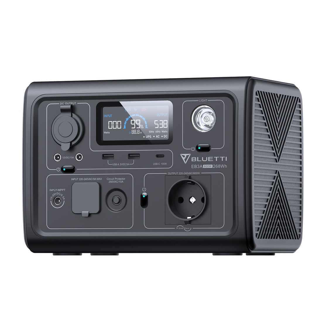 محطة طاقة محمولة بلويتي، ٦٠٠ واط، ٢٦٨ واط/ساعة