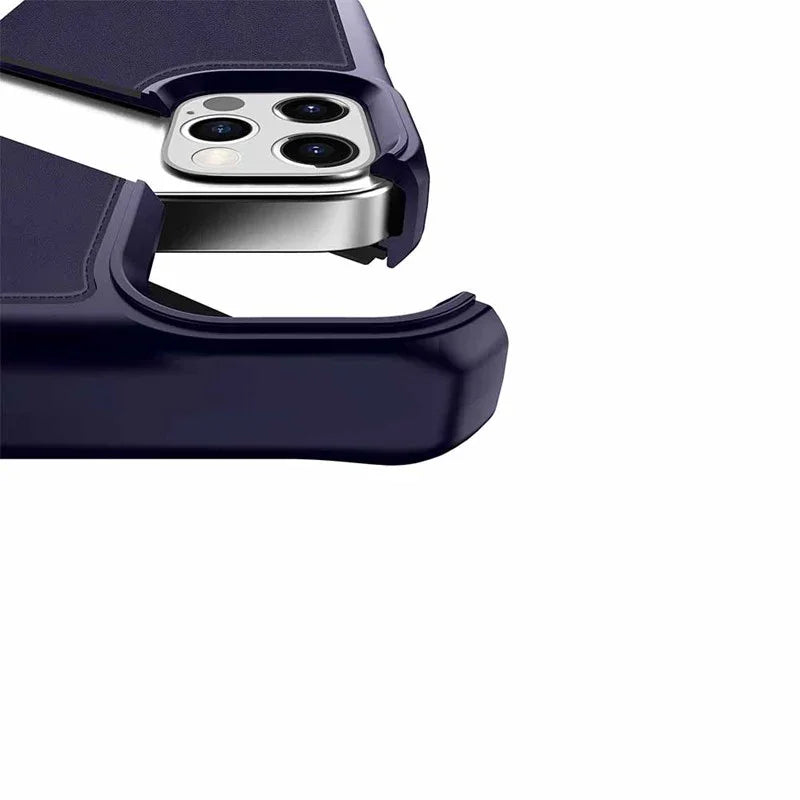 Itskins Hybrid Folio Leather iPhone 12 & 12 Pro Cover - Navy Blue With Real Leather - Tashqila