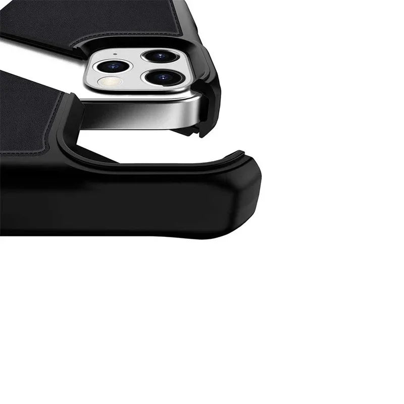 Itskins Hybrid Folio Leather iPhone 12 & 12 Pro Cover - Black With Real Leather - Tashqila