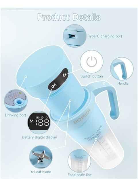 Bomidi Portable Juice Blender Bottle with Handle 450ml Blue