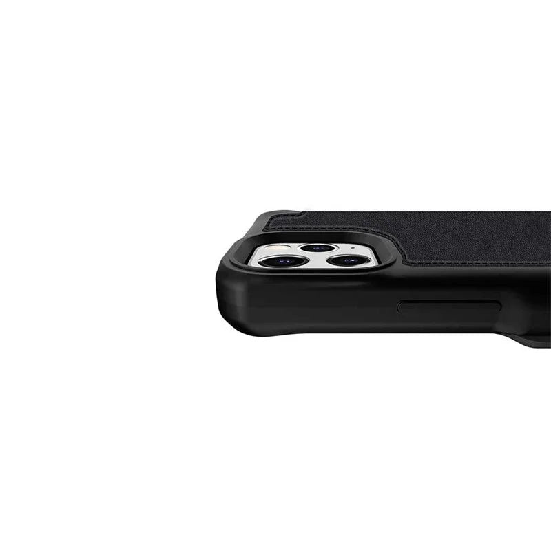 Itskins Hybrid Folio Leather iPhone 12 & 12 Pro Cover - Black With Real Leather - Tashqila