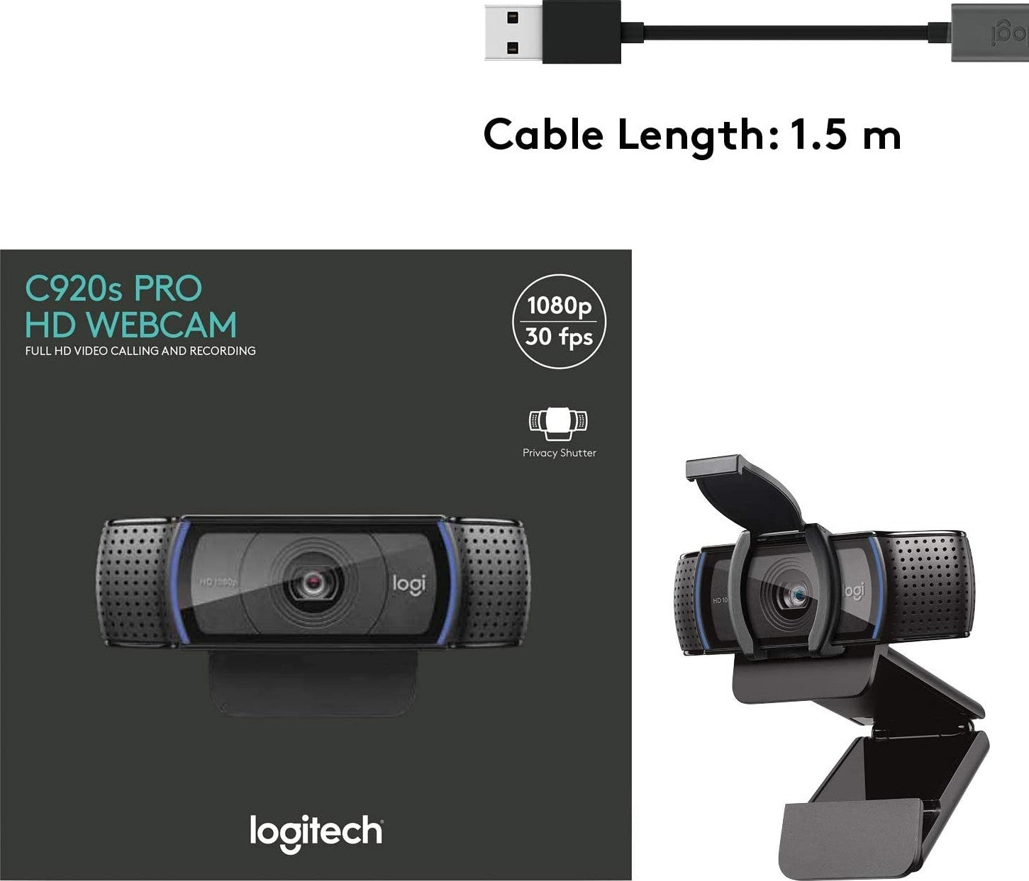 Logitech C920S Pro HD USB Webcam product photo
