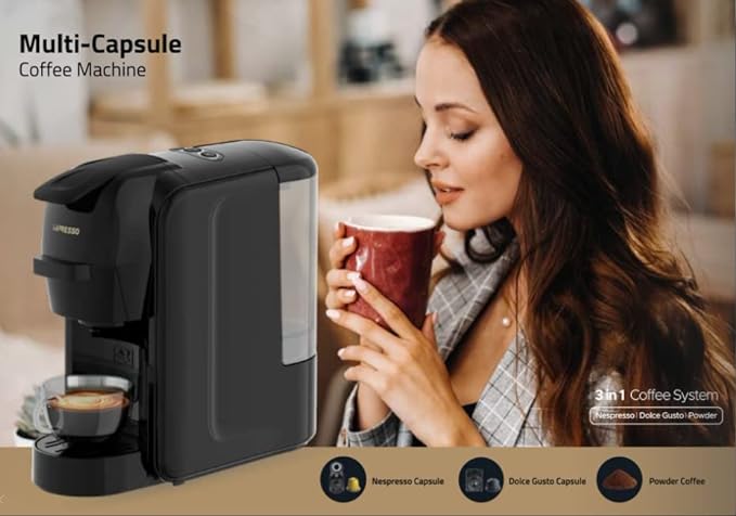 ماكينة تحضير القهوة ليبريسو ليتو 3 في 1 متعددة الكبسولات، 0.6 لتر، 1450 وات، LPLIETBK - أسود