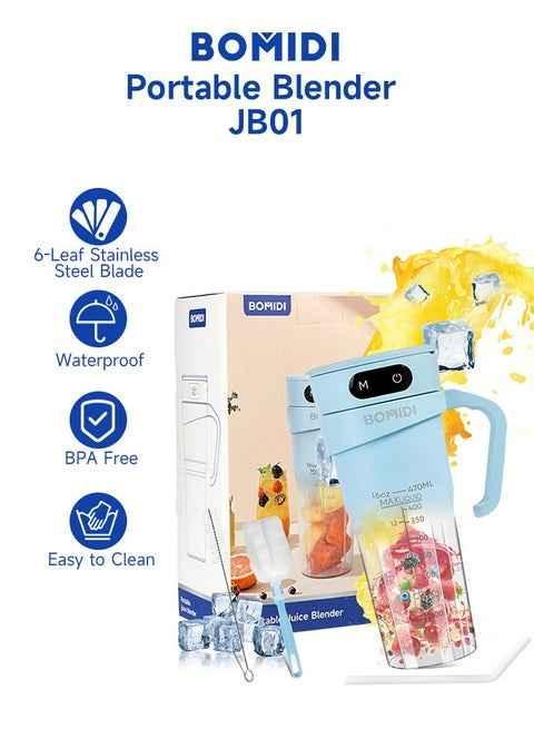 Bomidi Portable Juice Blender Bottle with Handle 450ml Blue