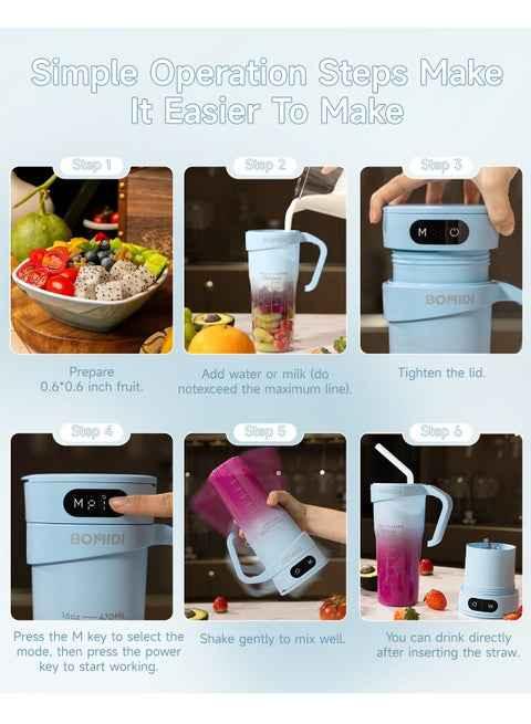 Bomidi Portable Juice Blender Bottle with Handle 450ml Blue