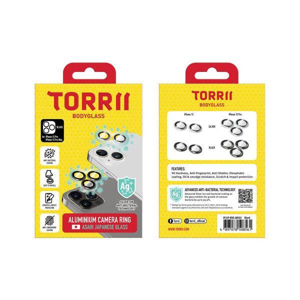 Torrii Bodyglass Camera Lens Protector (Individual Aluminium Ring) For iPhone 15 Pro / 15 Pro Max – Black - Tashqila