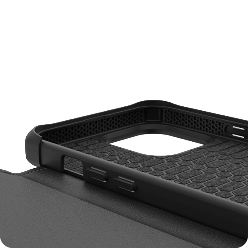 Itskins Hybrid Folio Series Cover For iPhone 13 Pro Max - Black With Real Leather