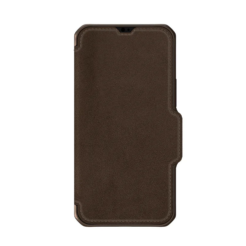 Itskins Hybrid Folio iPhone 13 Pro Max Cover - Brown With Real Leather - Tashqila