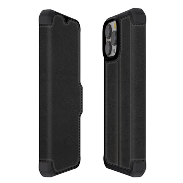 Itskins Hybrid Folio iPhone 13 Pro Cover - Black With Real Leather