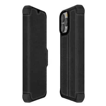 Itskins Hybrid Folio iPhone 13 Pro Cover - Black With Real Leather - Tashqila