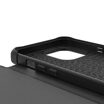 Itskins Hybrid Folio iPhone 13 Pro Cover - Black With Real Leather