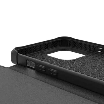 Itskins Hybrid Folio iPhone 13 Pro Cover - Black With Real Leather - Tashqila