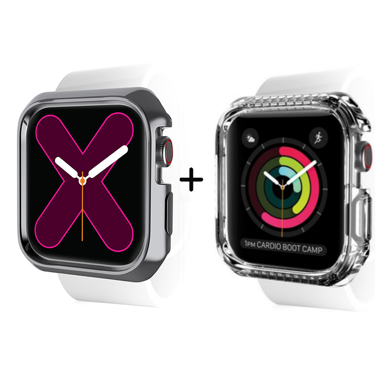 Itskins Spectrum Metal Cover For Apple Watch 44/45Mm- Space Gray + Clear 2 Pcs