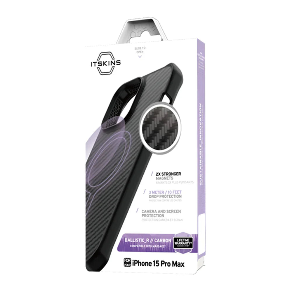 Itskins Ballistic Carbon iPhone 15 Pro Max Magsafe Case - Black - Tashqila