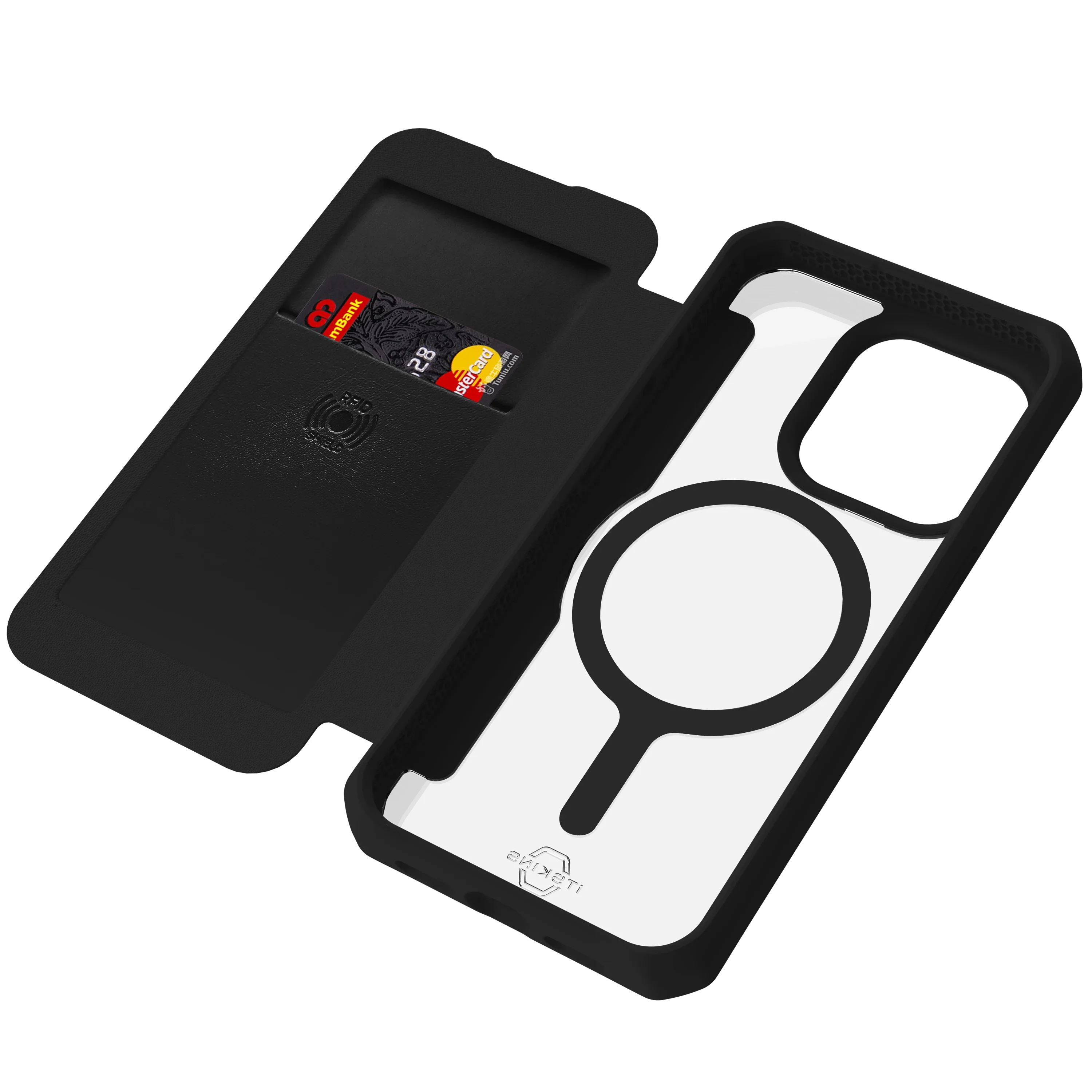 Itskins Hybrid Magfolio iPhone 15 Pro Max Leather Case - Black - Tashqila