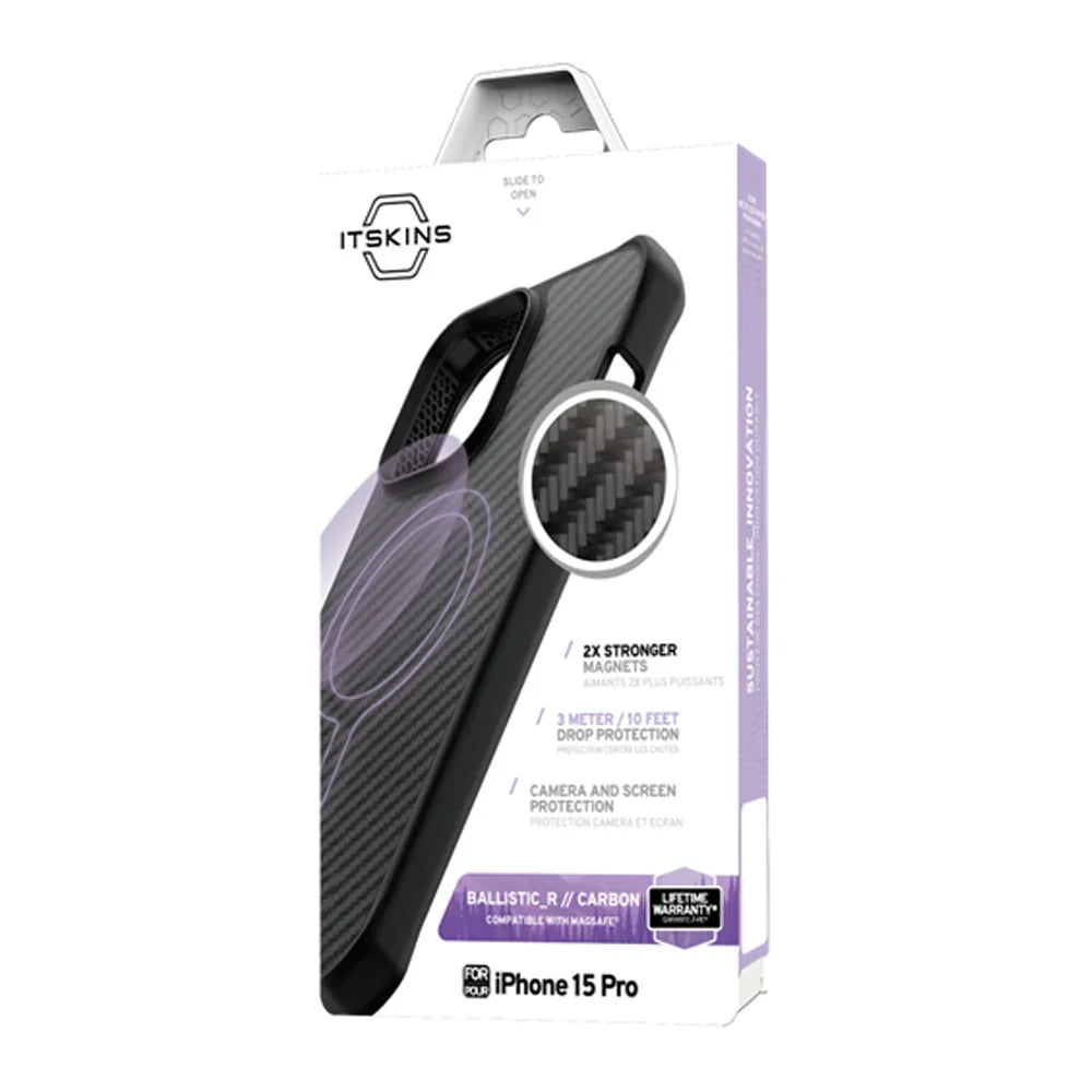 Itskins Ballistic Carbon iPhone 15 Pro Magsafe Case -Black - Tashqila