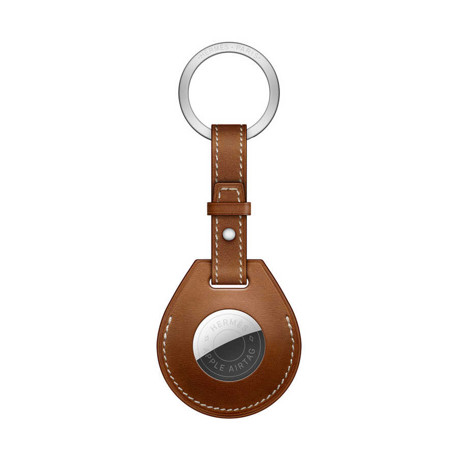 Wiwu Calfskin Leather Key Ring Case For Apple Airtag - Brown