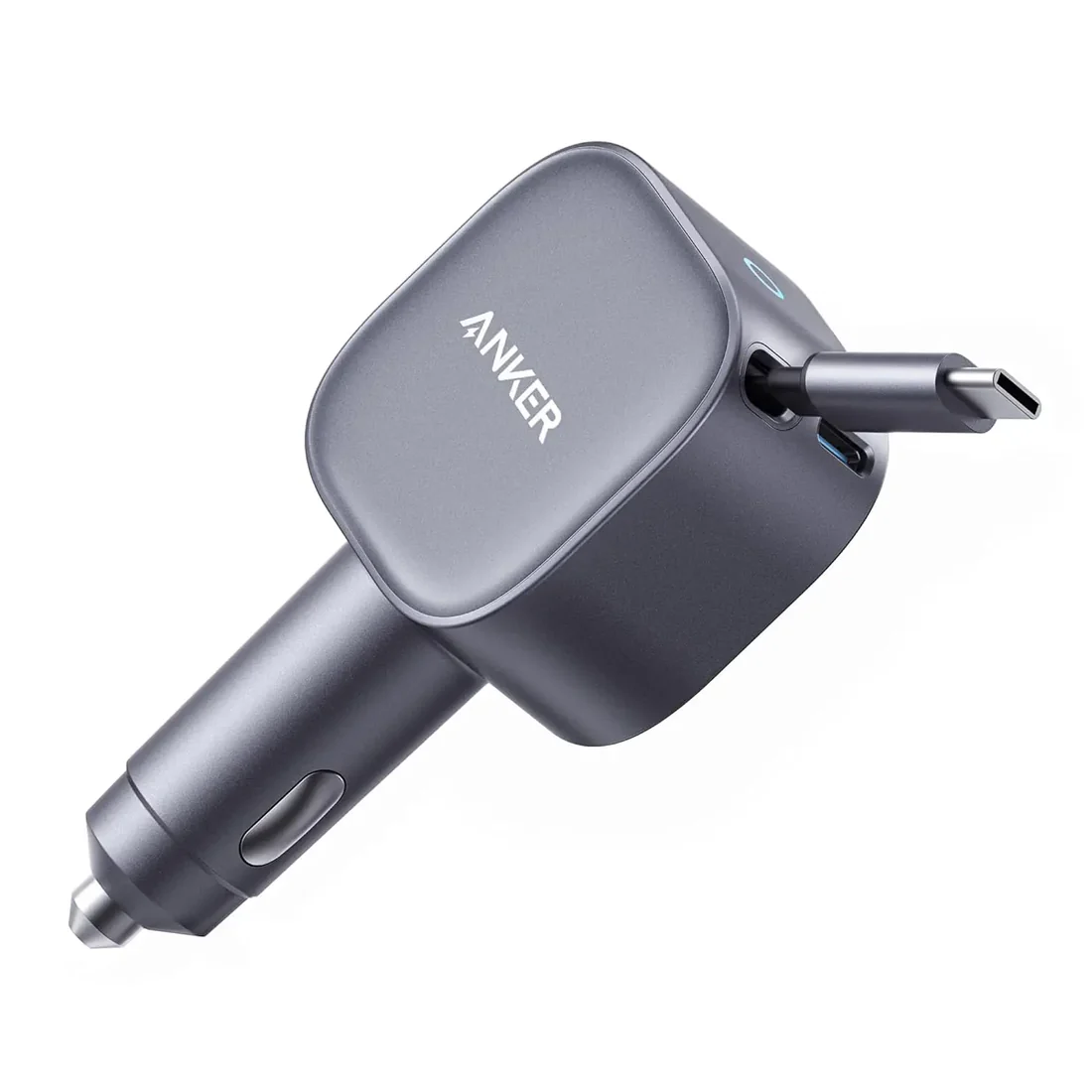 Anker Nano Car Charger (75W, Usb-C Port, Built-In Retractable Usb-C Cable) -Silver