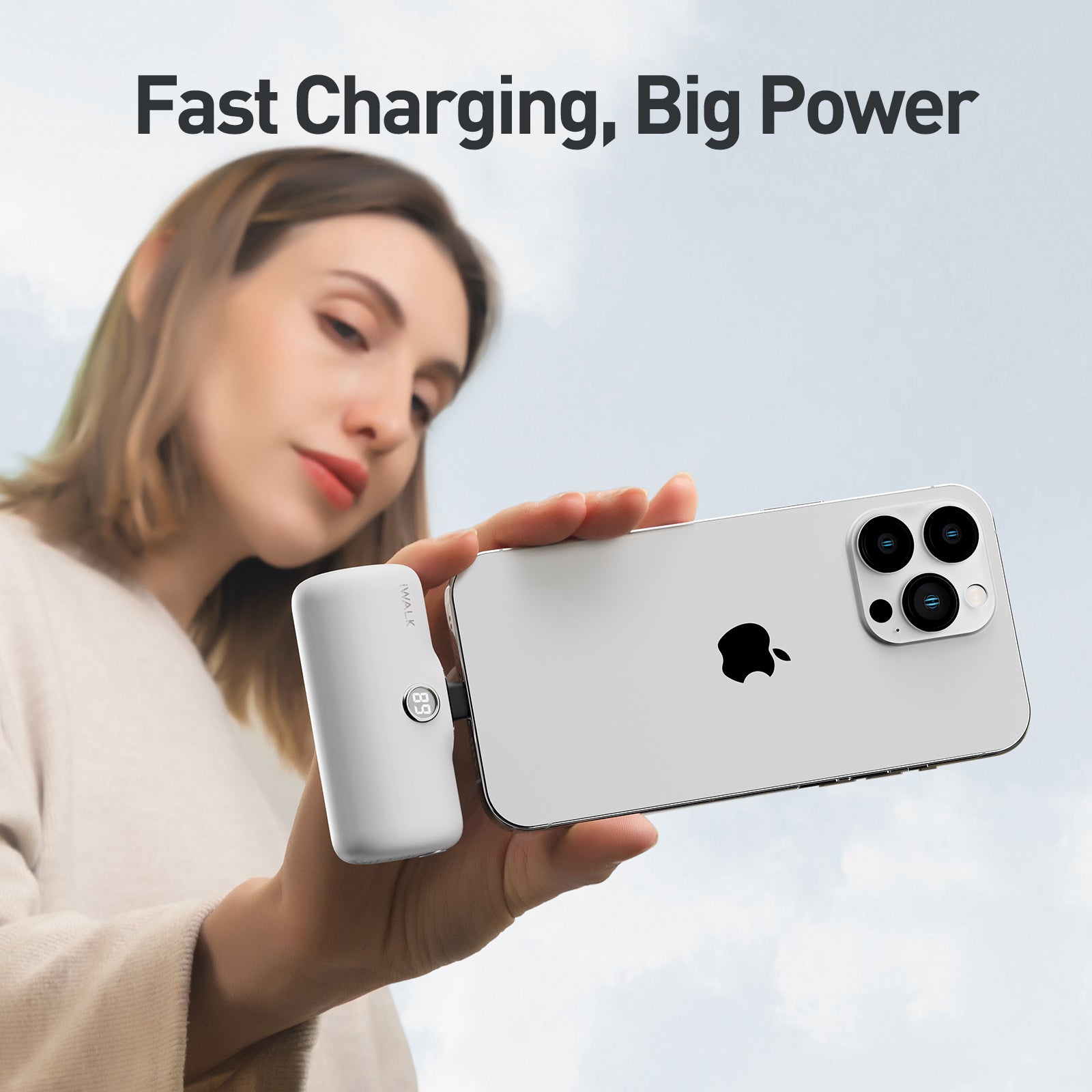 iWalk Linkme Pro Fast Charge 4800mAh Pocket Battery With Battery Display For iPhone - White