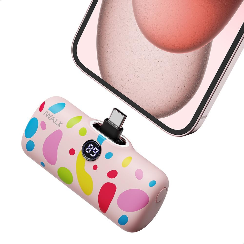 iWalk Linkme Pro Type-C Fast Charge 4800mAh Pocket Battery With Battery Display - Pink Pattern