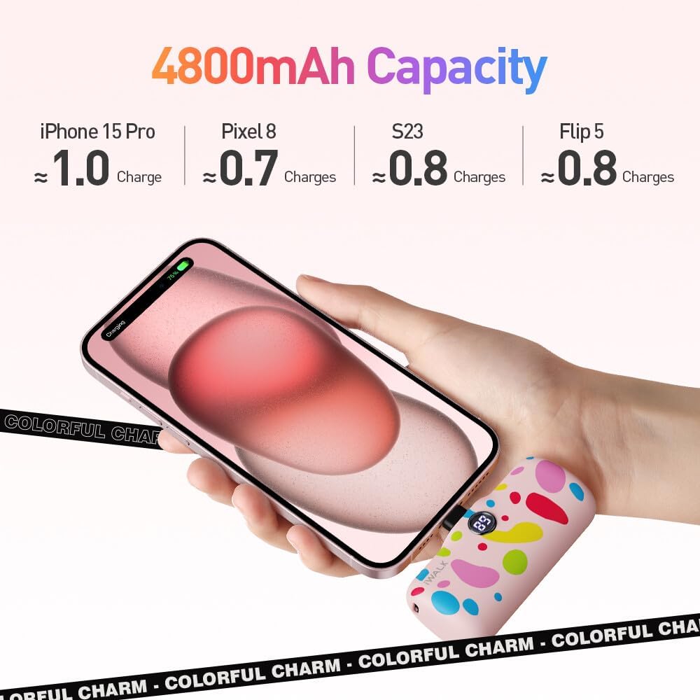 iWalk Linkme Pro Type-C Fast Charge 4800mAh Pocket Battery - Pink Pattern